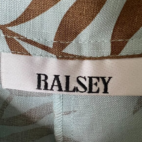 Ralsey Pants Womens Size 14P Teal & Brown Foliage 100% Linen Wide Leg Cropped - Picture 2 of 16
